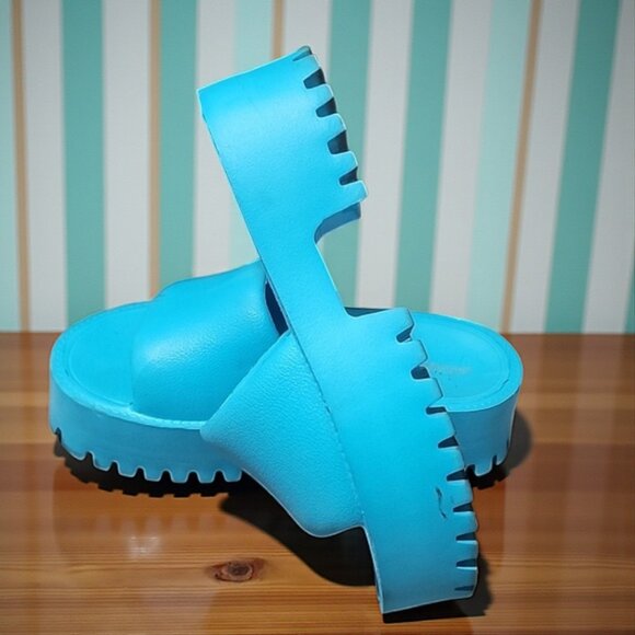 JEFFREY CAMPBELL Bae Platform Sandals 40 9 Bright Blue Chunky Rubber Slides - Picture 15 of 16